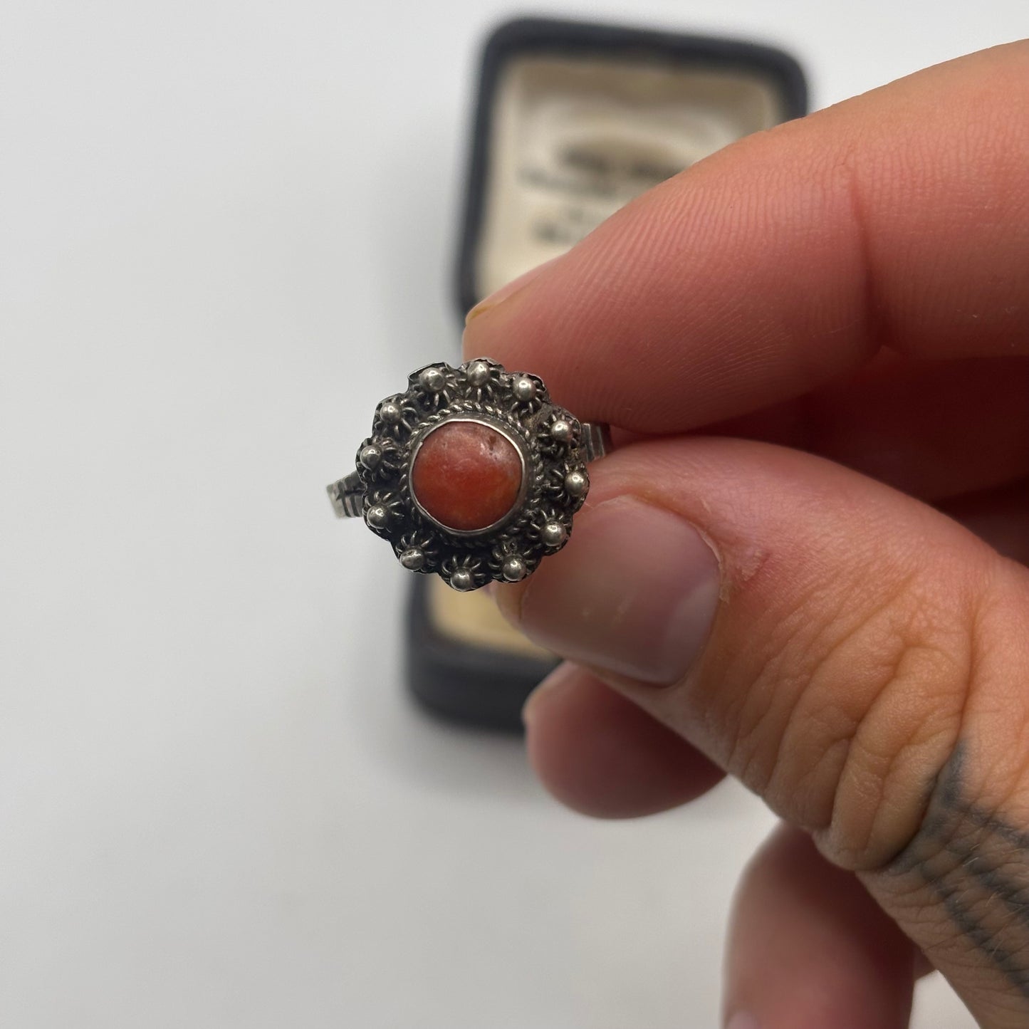Silver 800 Grade Coral Ring