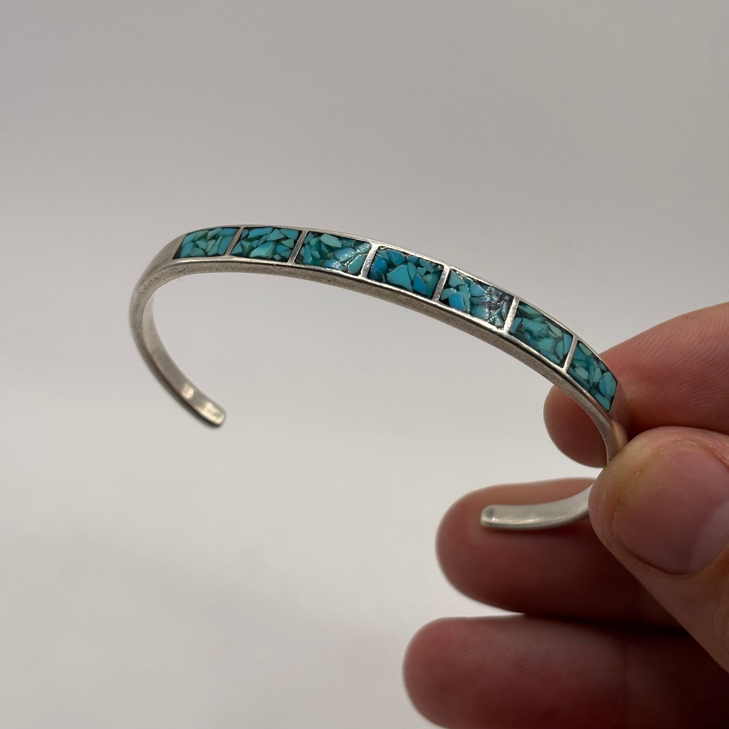 Silver Native American Crushed Turquoise Bangle
