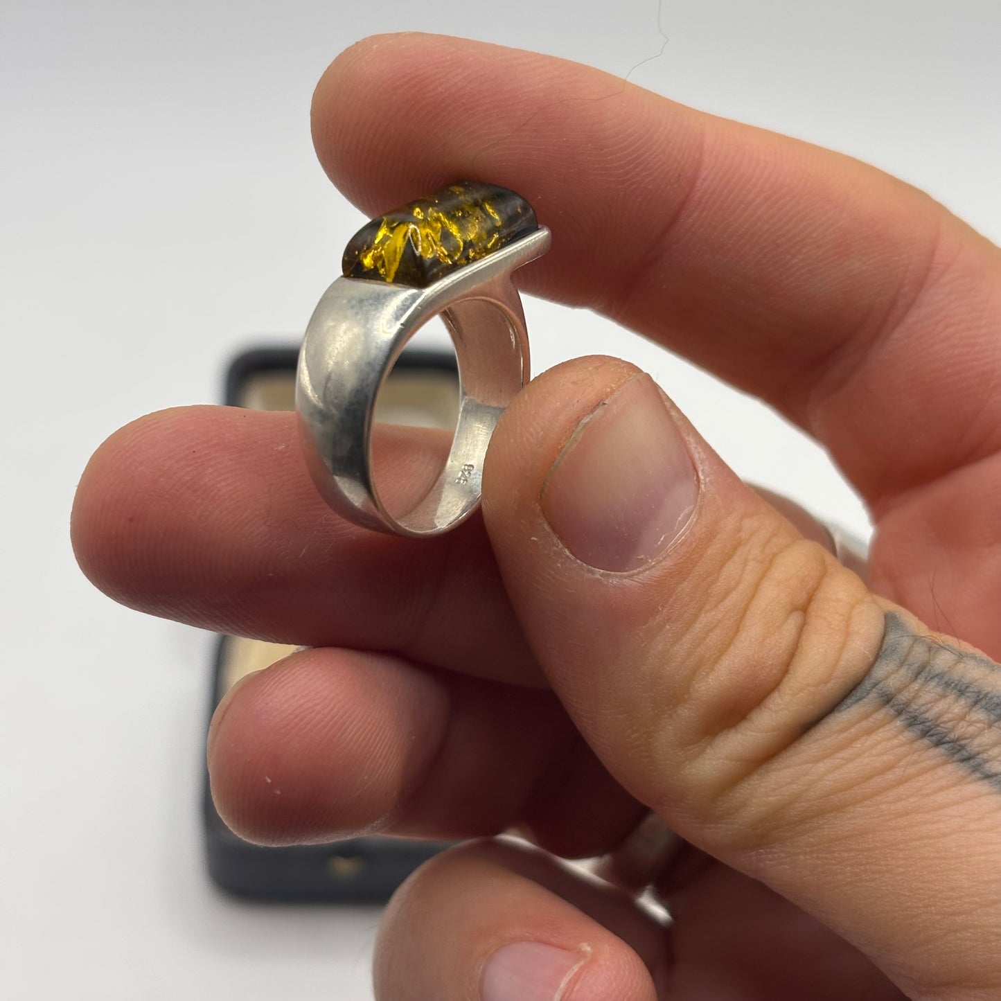 Silver Amber Ring