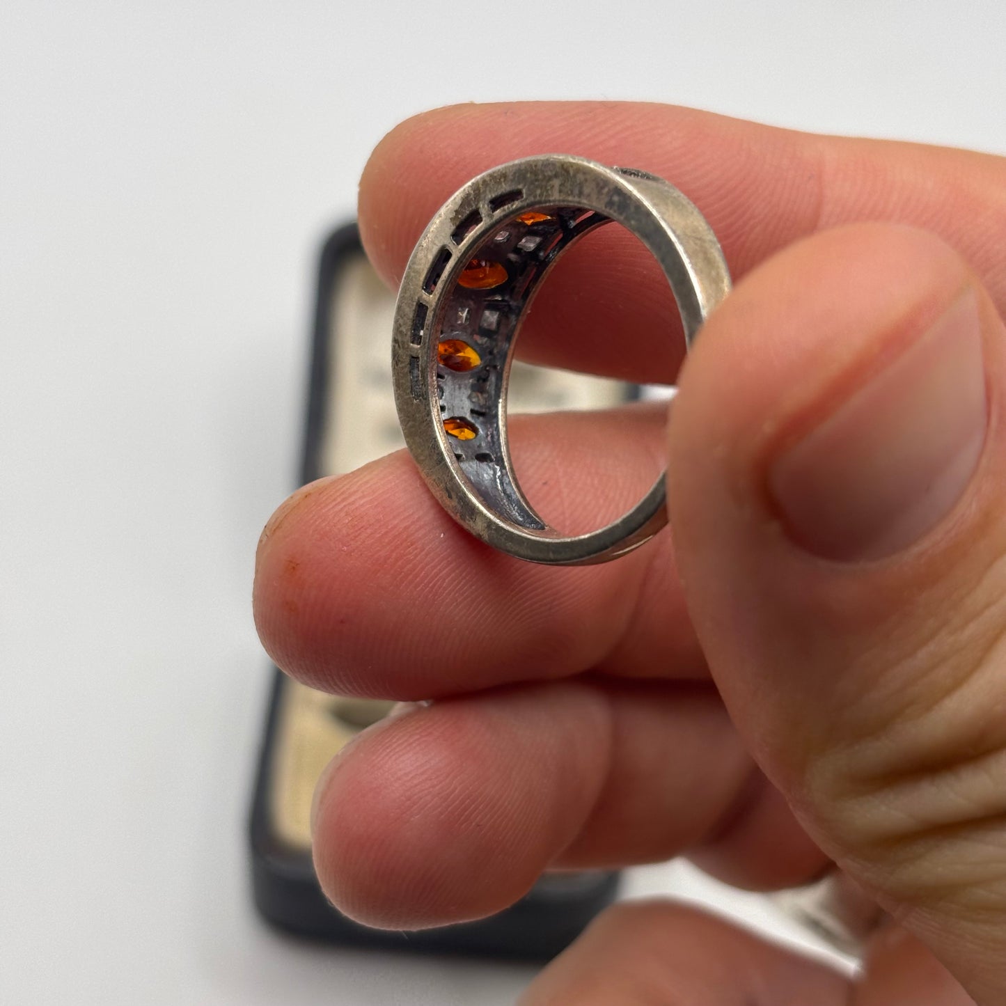 Silver Orange CZ Ring