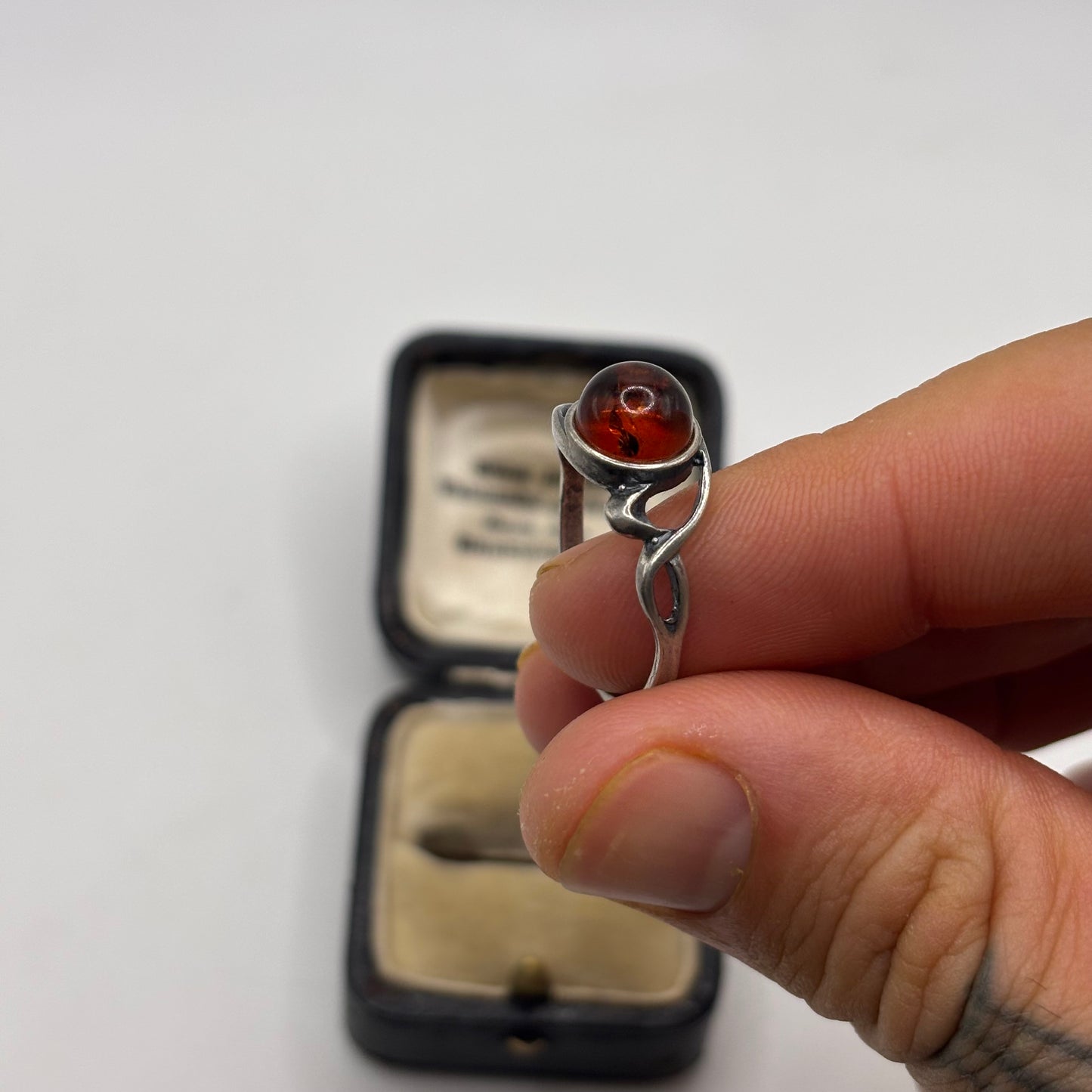 Silver Amber Ring