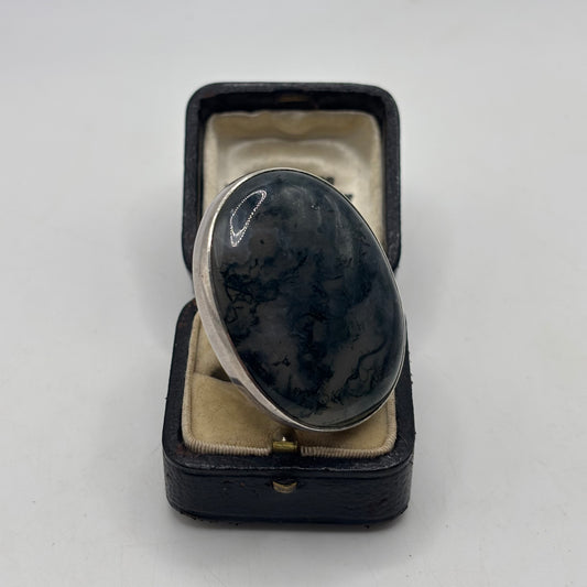 Silver Large Moss Agate Ring