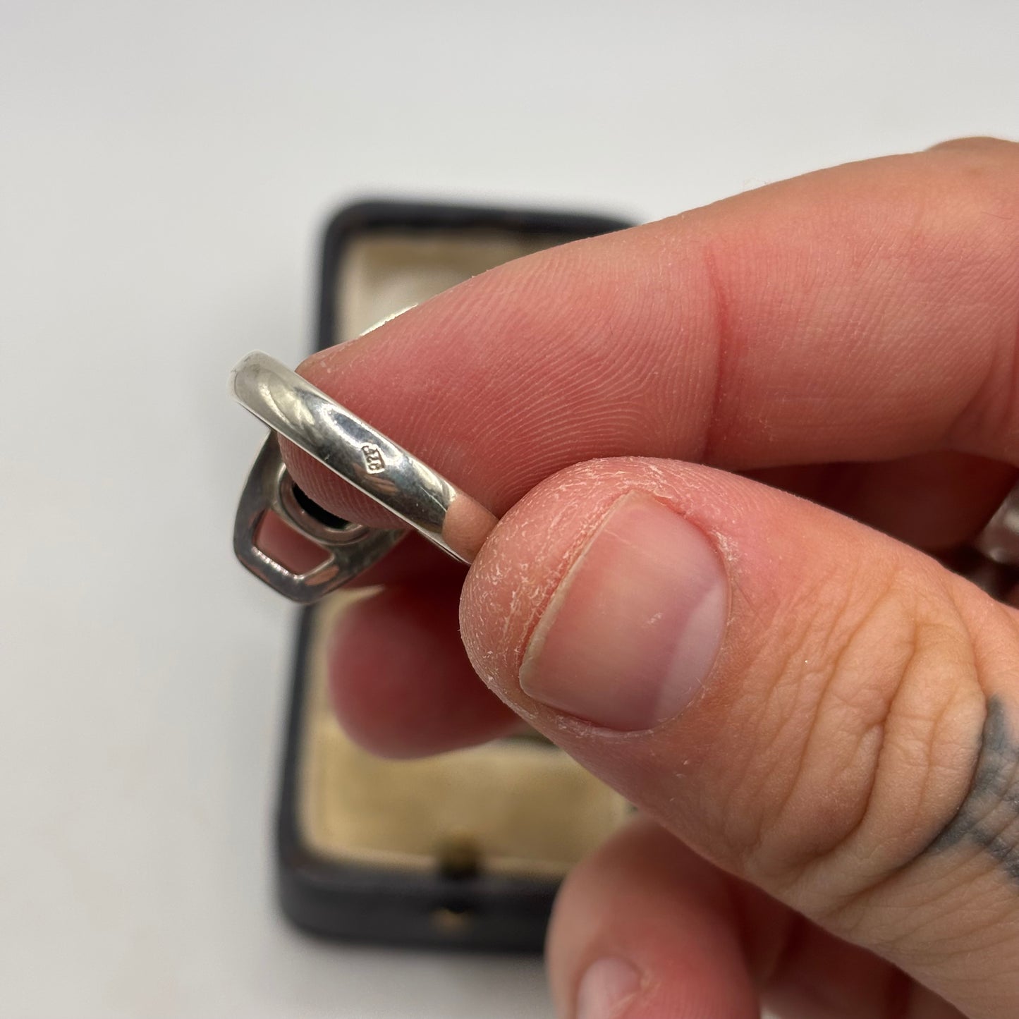 Silver Green Amber Ring (P)