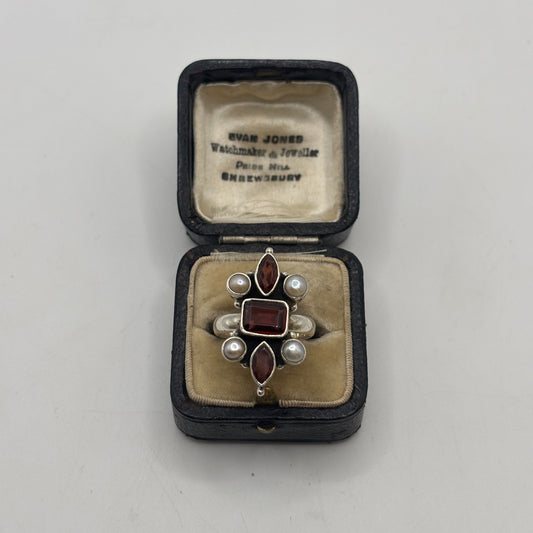 Silver Garnet & Pearl Ring