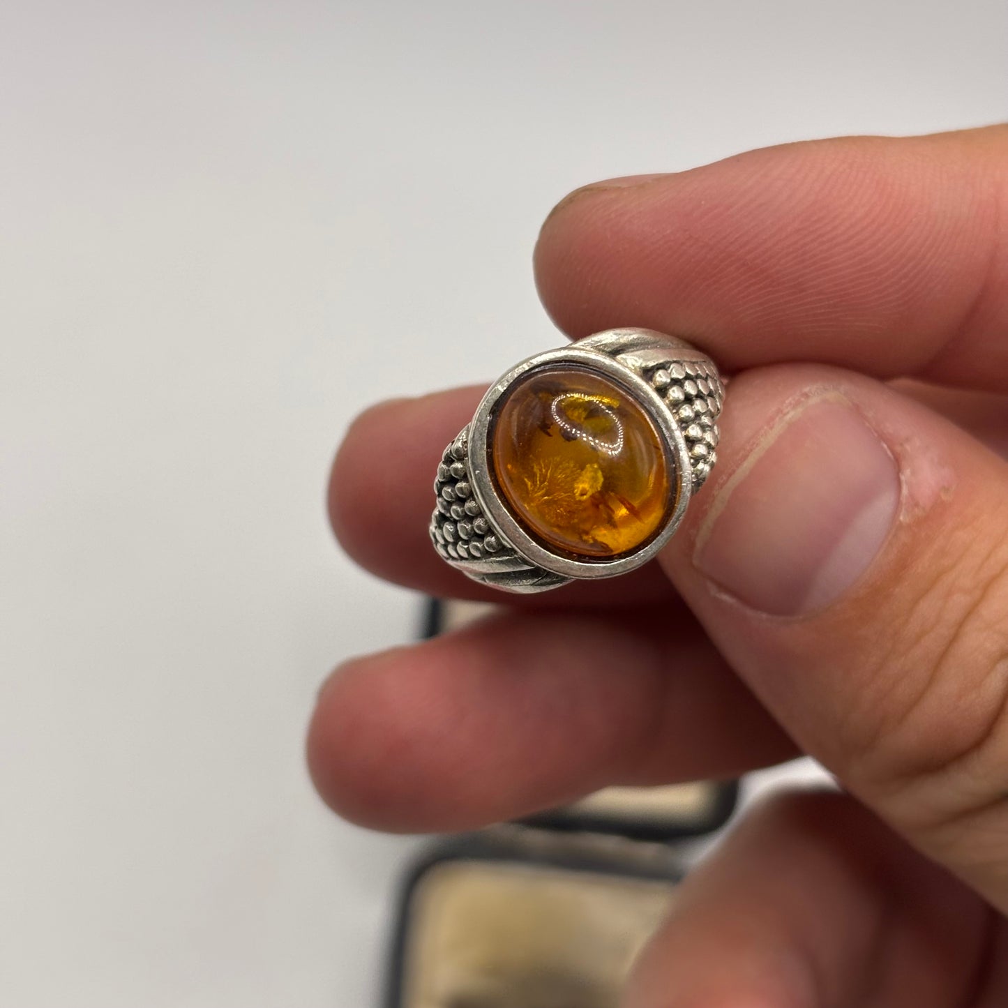 Silver Amber Signet Ring (R)