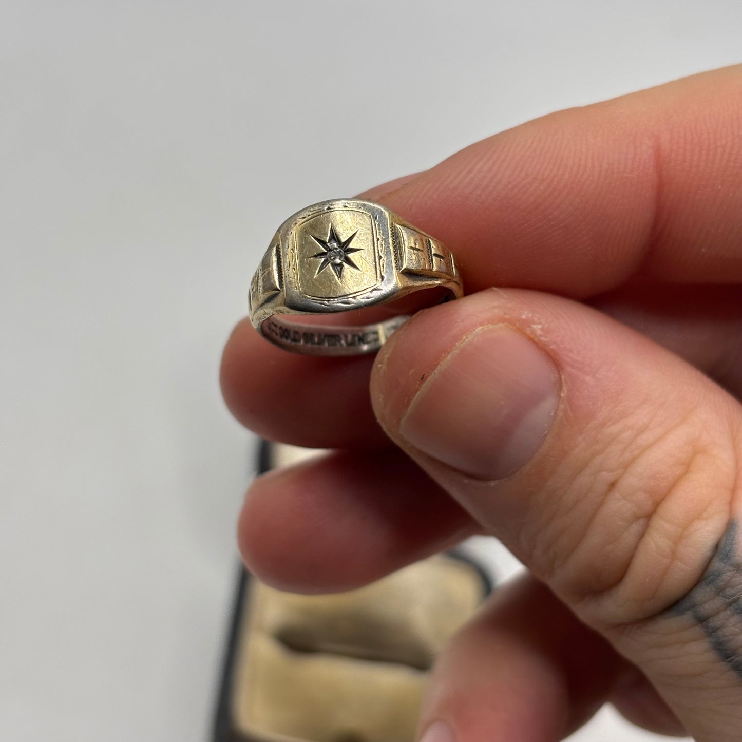 Silver Vintage Gold On Silver Signet Ring (O)