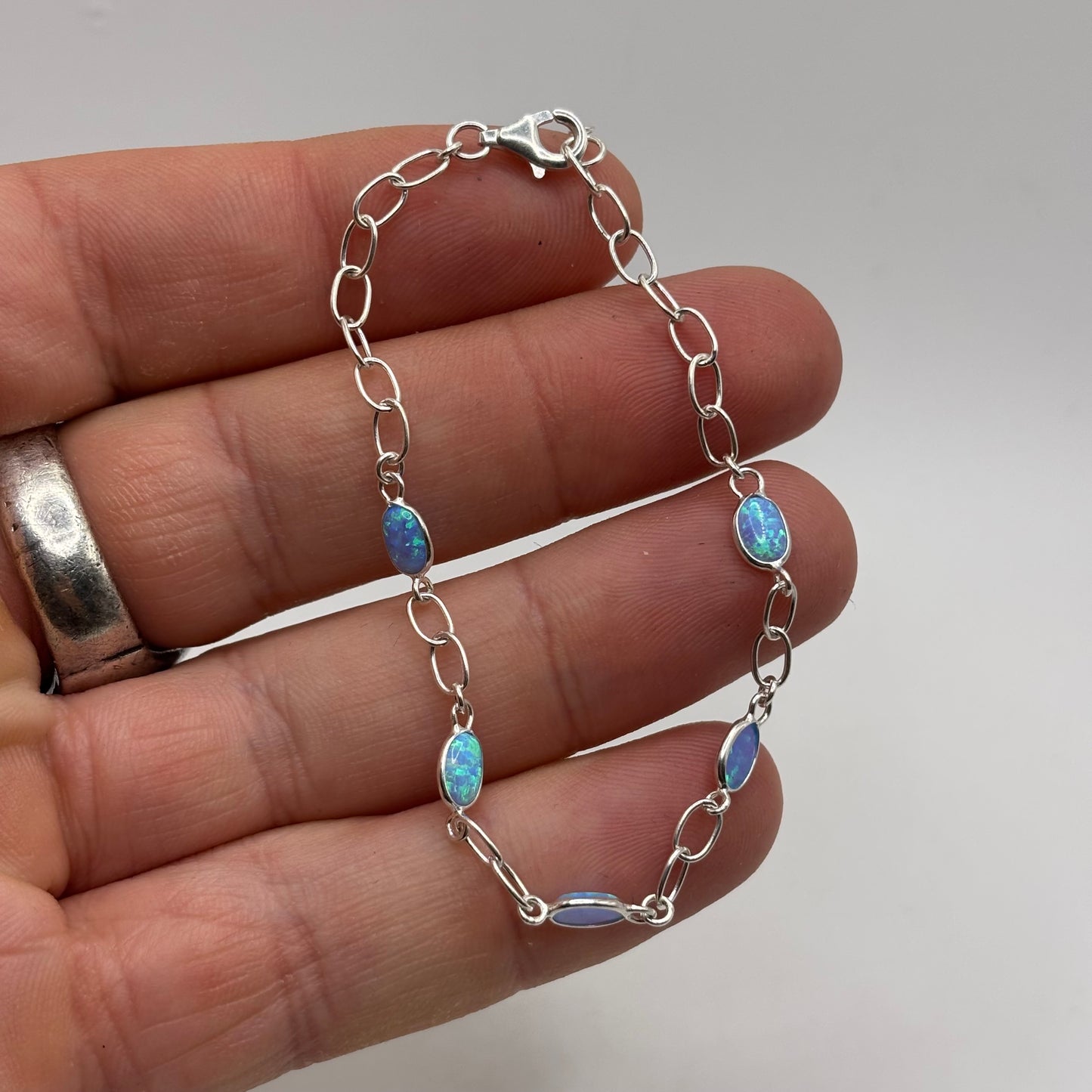 Silver Opal Bracelet 5.5” -8”