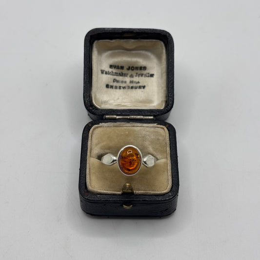 Silver Amber Ring