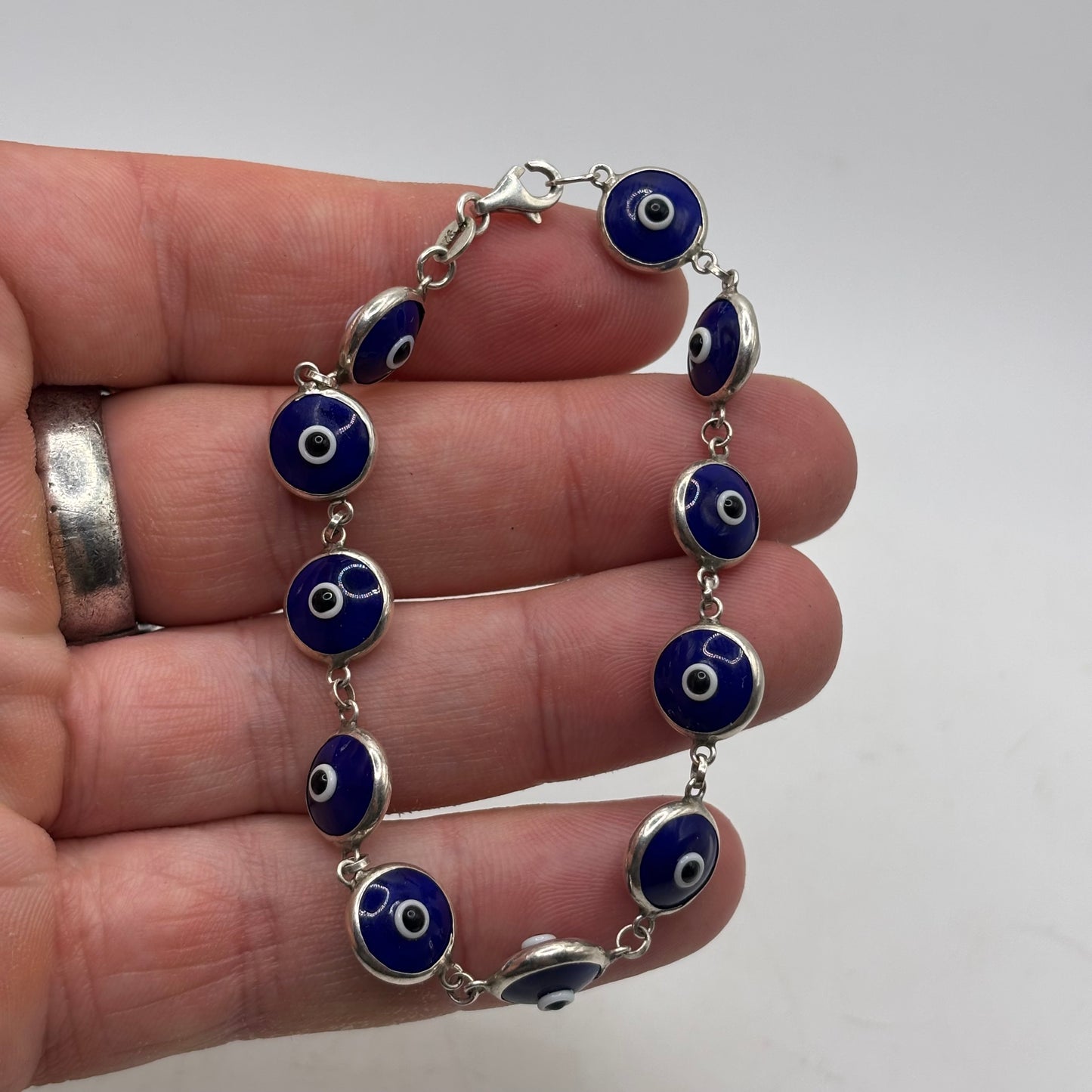 Silver 7” Evil Eye Bracelet