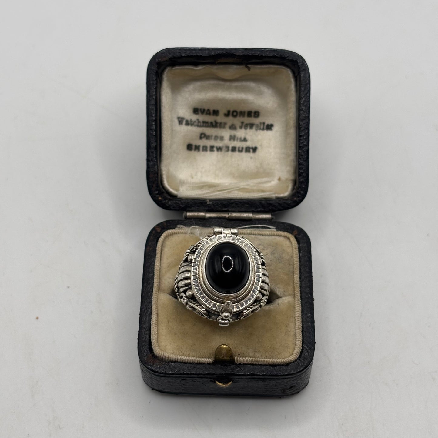 Silver Regal Rose Onyx Poison Ring (L)