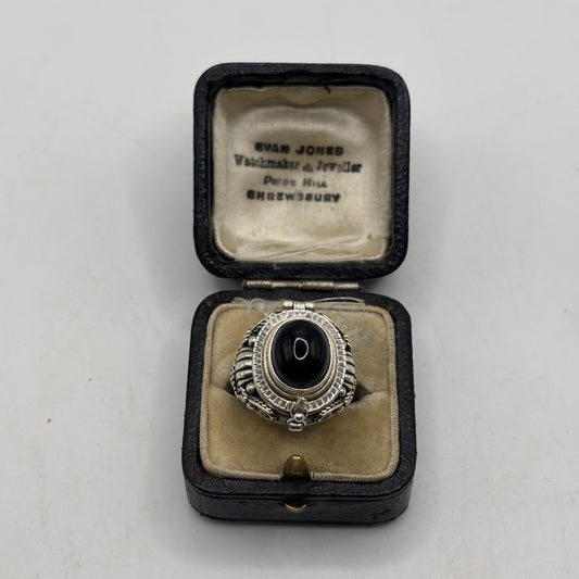 Silver Regal Rose Onyx Poison Ring (L)