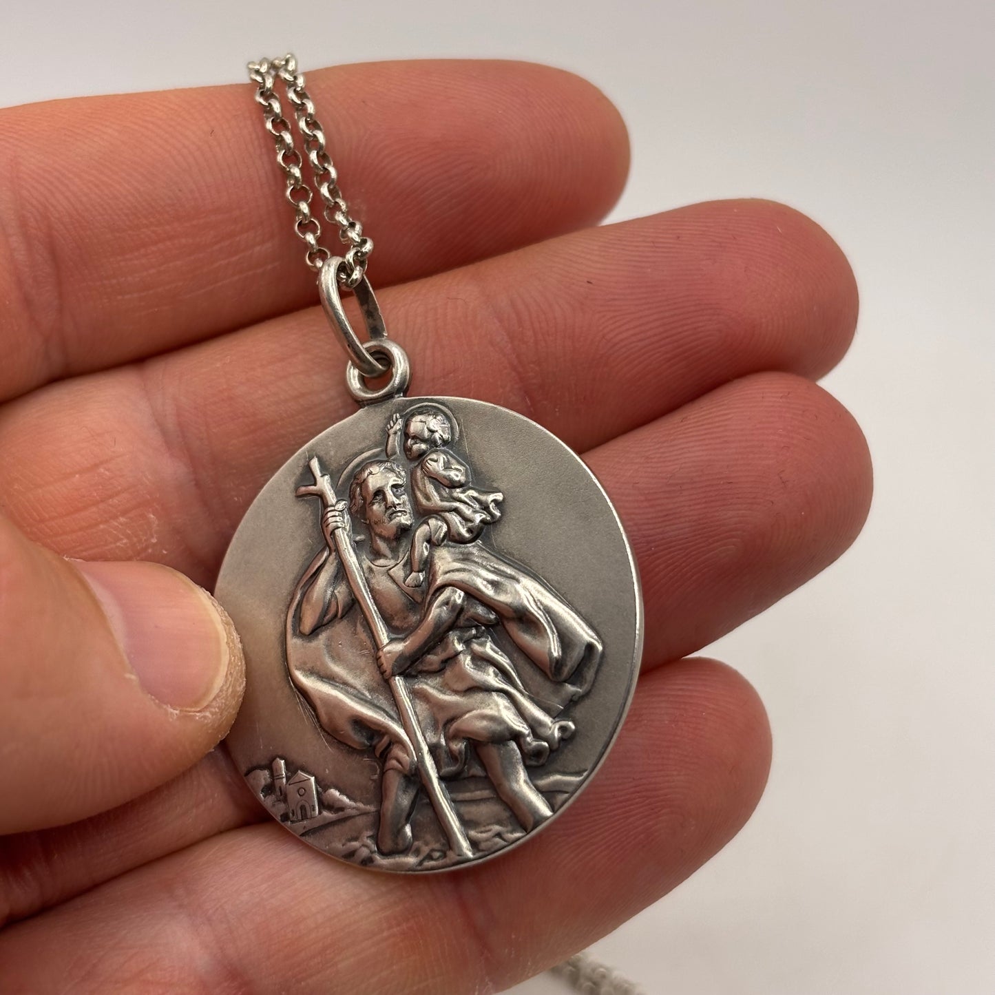 Silver Heavy St Christopher + 28” Belcher Chain