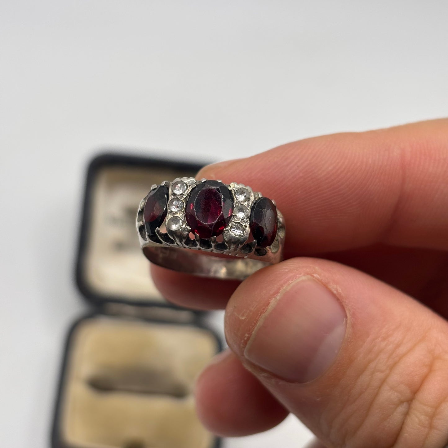 Silver Garnet & CZ Ring