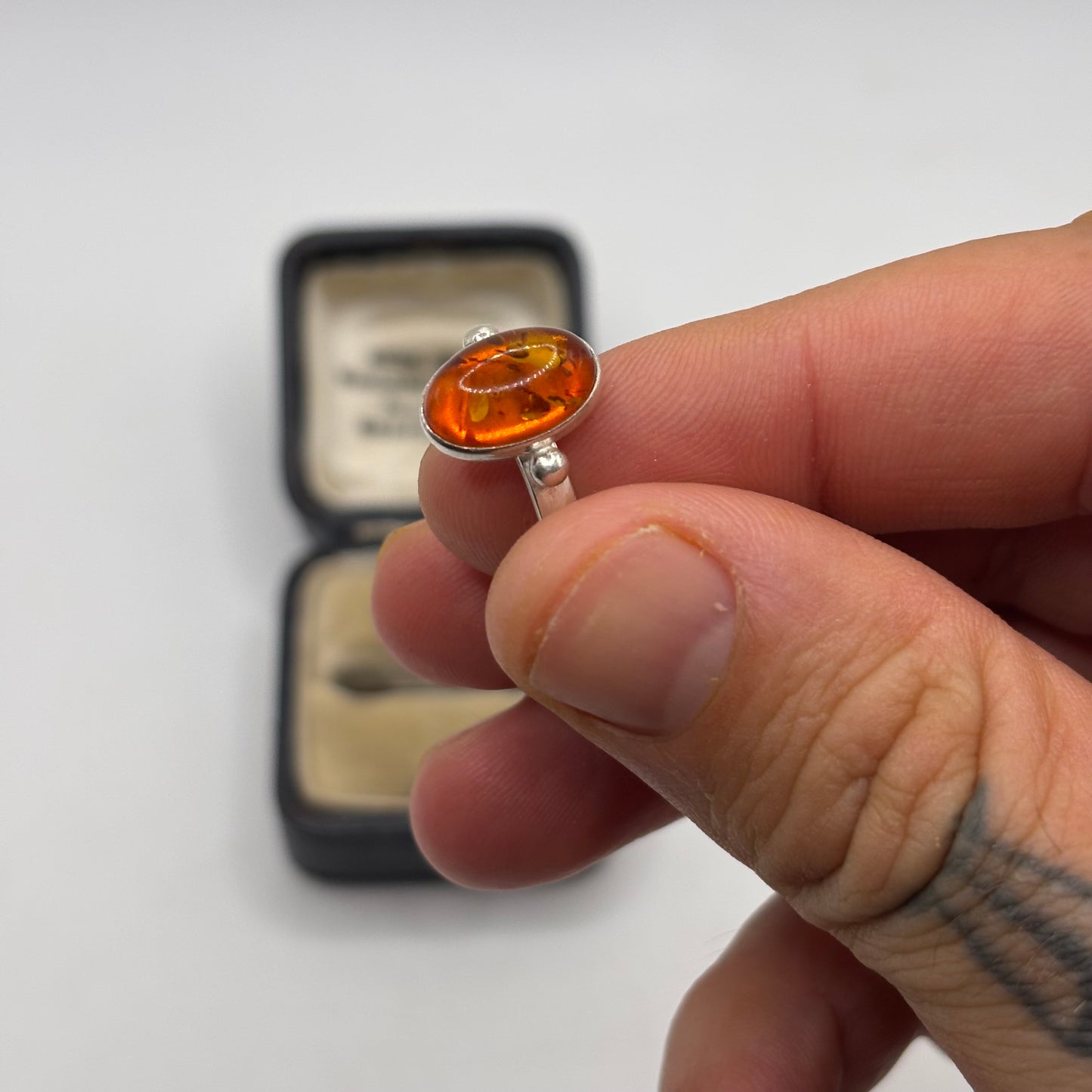 Silver Amber Ring