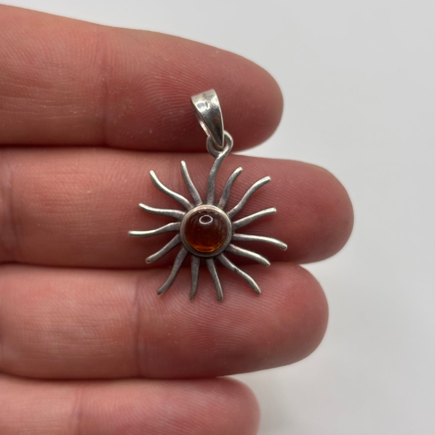 Silver Amber Sun Pendant