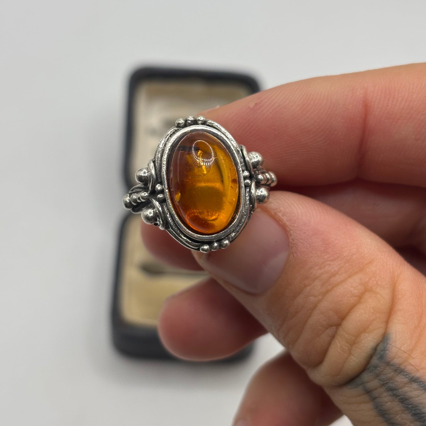 Silver Amber Ring