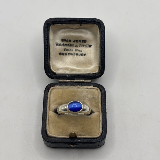 Silver Blue Oval Cat Eye Ring
