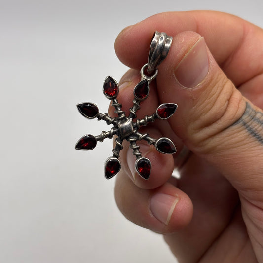 Silver Garnet Abstract Pendant