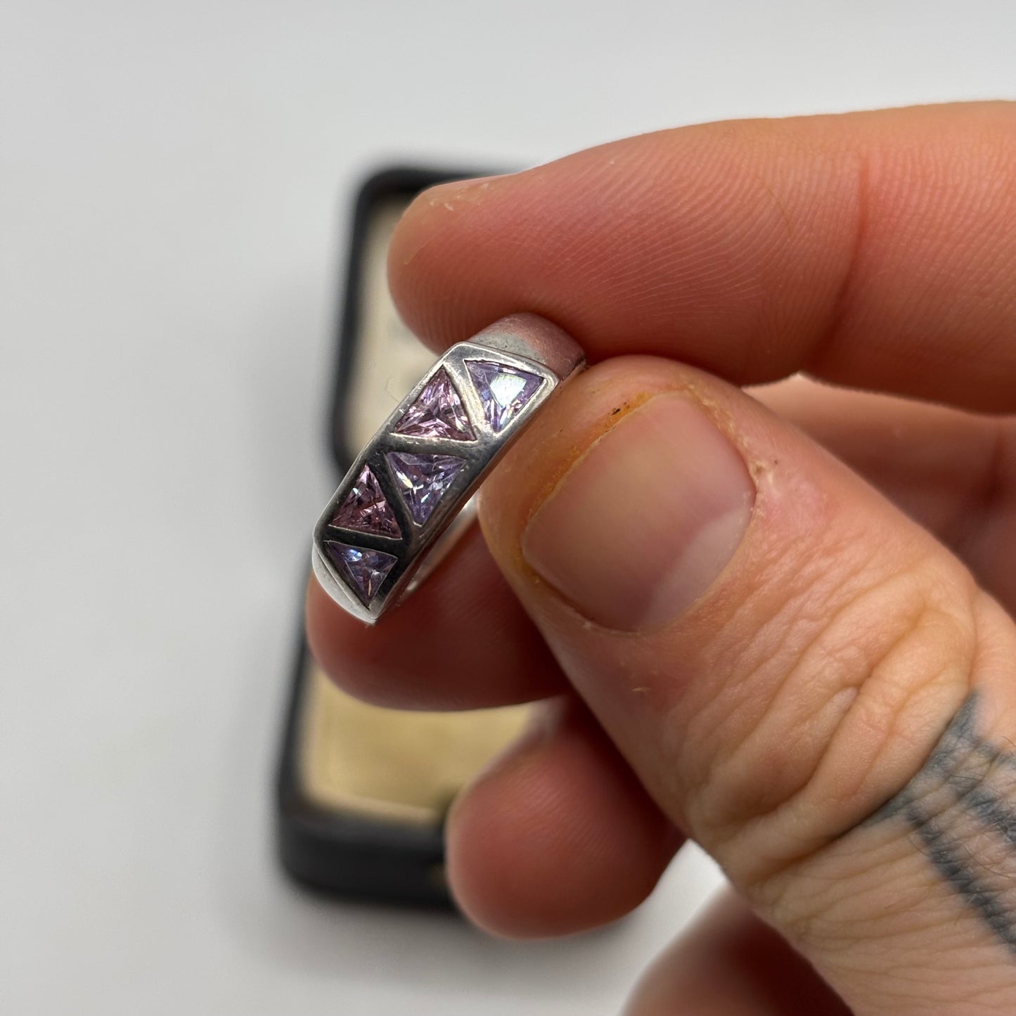 Silver Pink & Purple CZ Ring