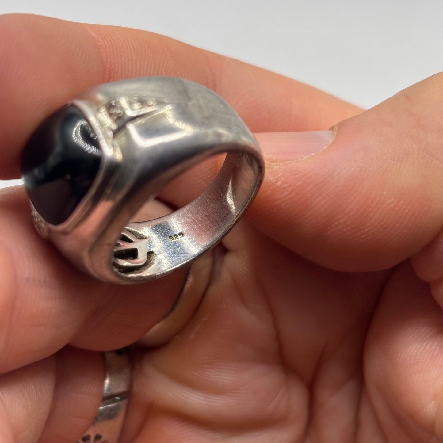 Silver Large Onyx & Diamond Ring