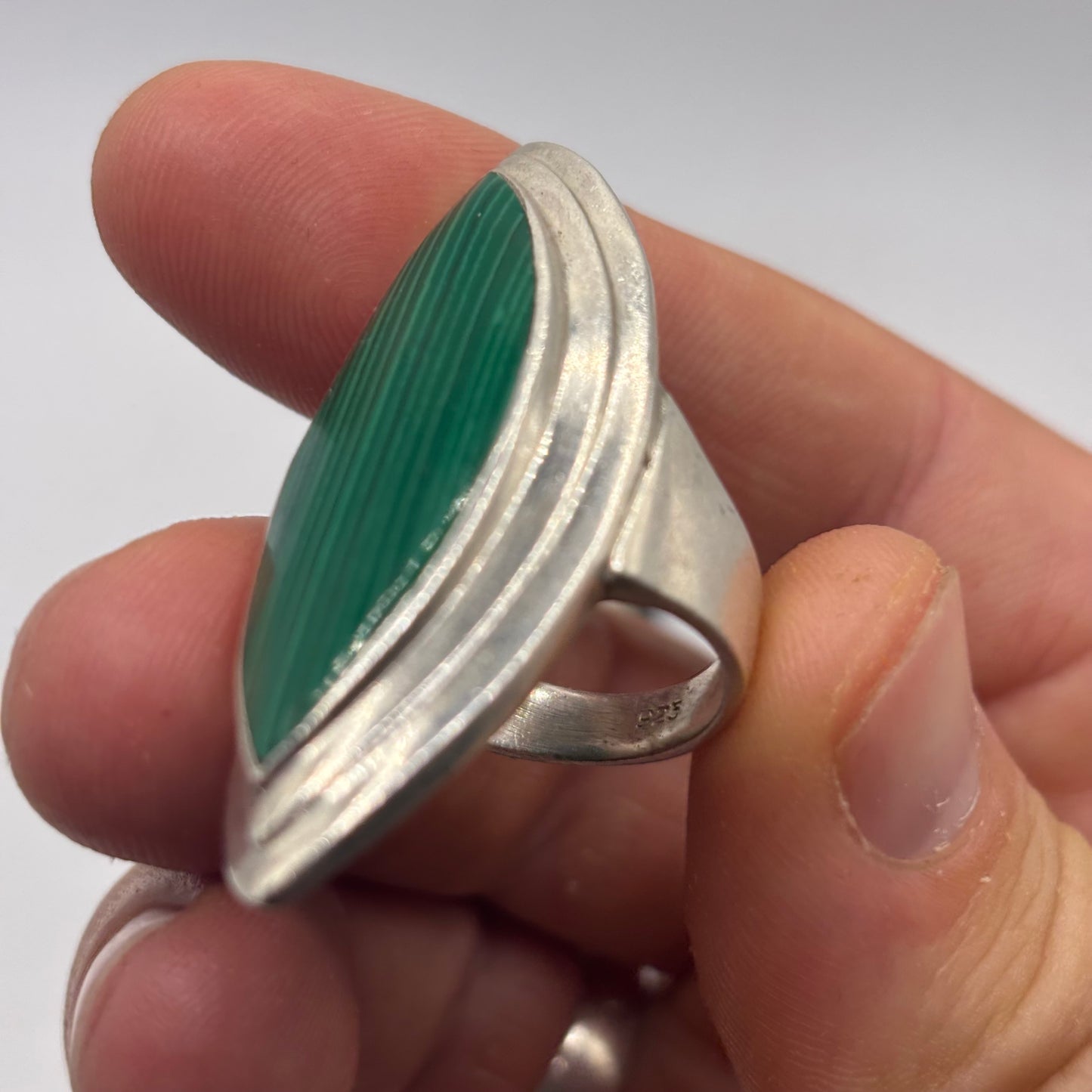 Silver Malachite Large Abstract Ring