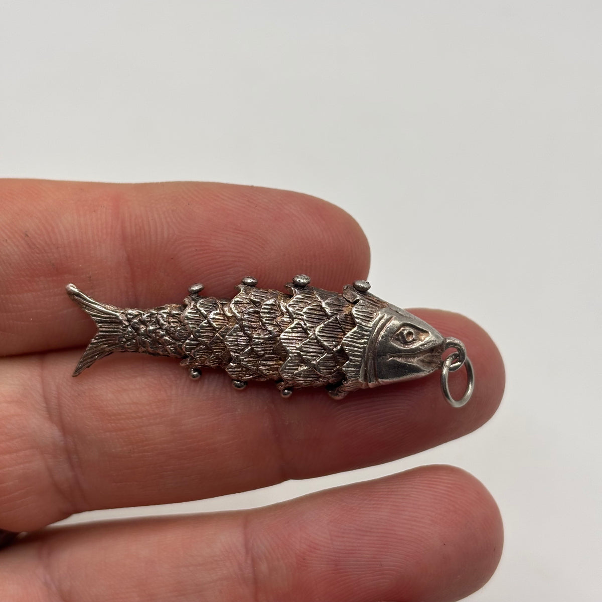 Silver Vintage Articulated Fish Pendant