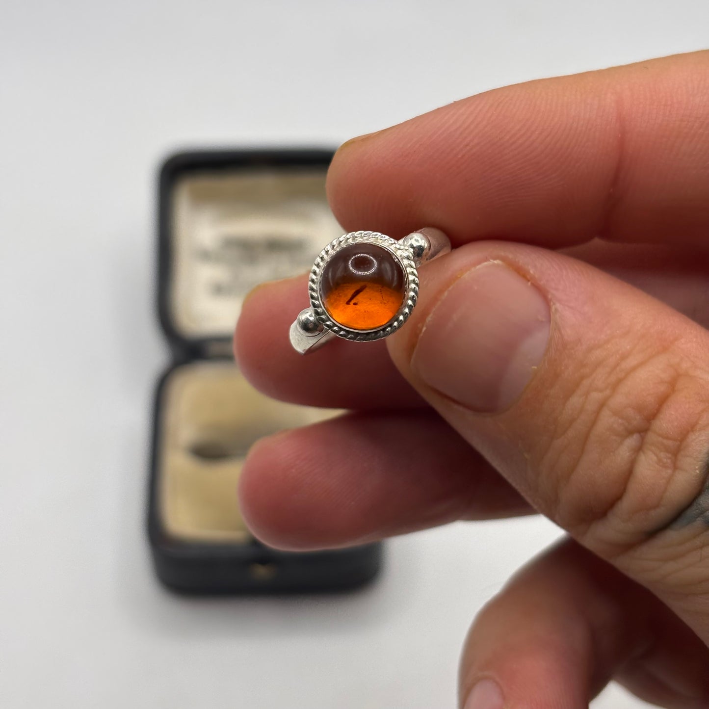 Silver Amber Ring
