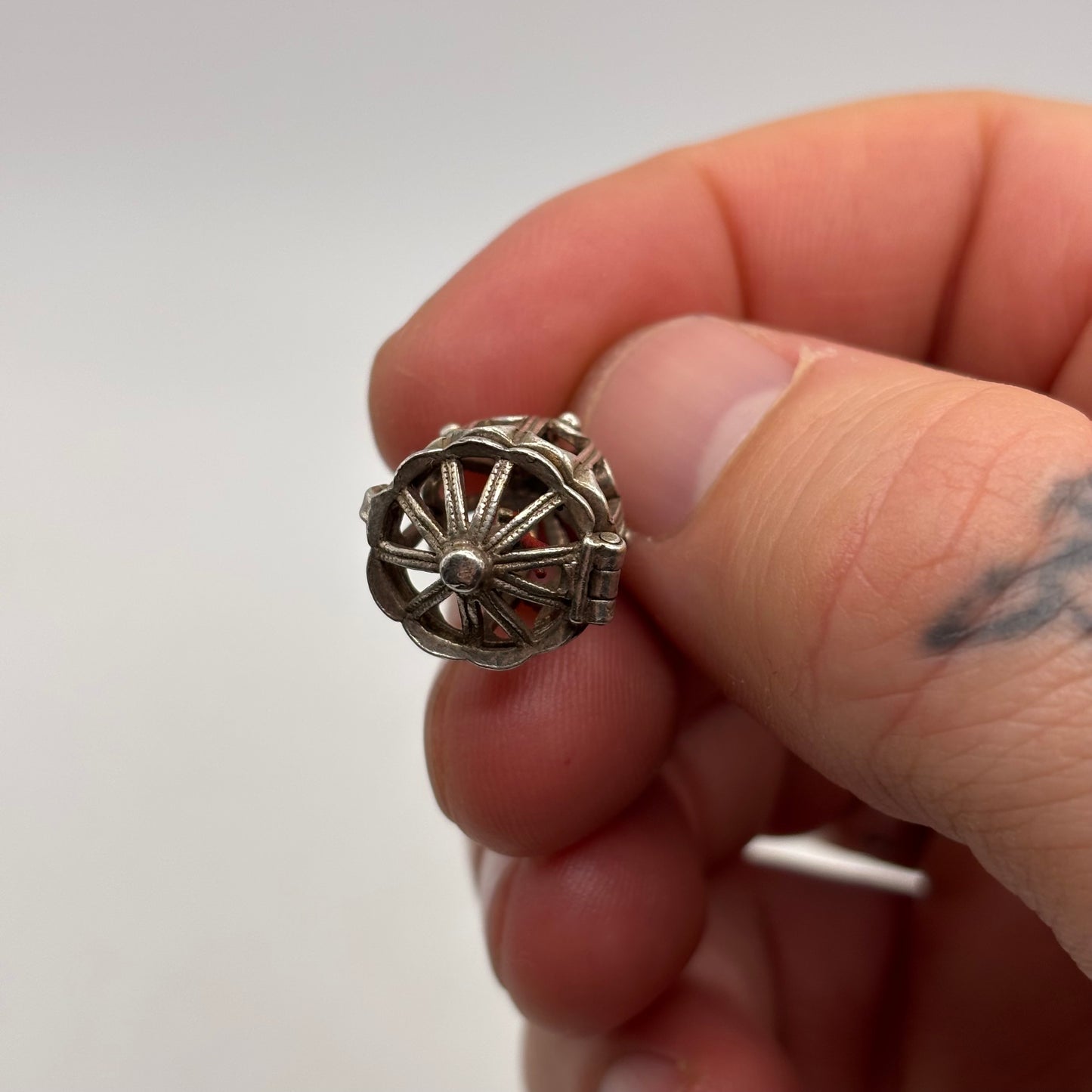 Silver Red Enamel Parrot Cage Pendant