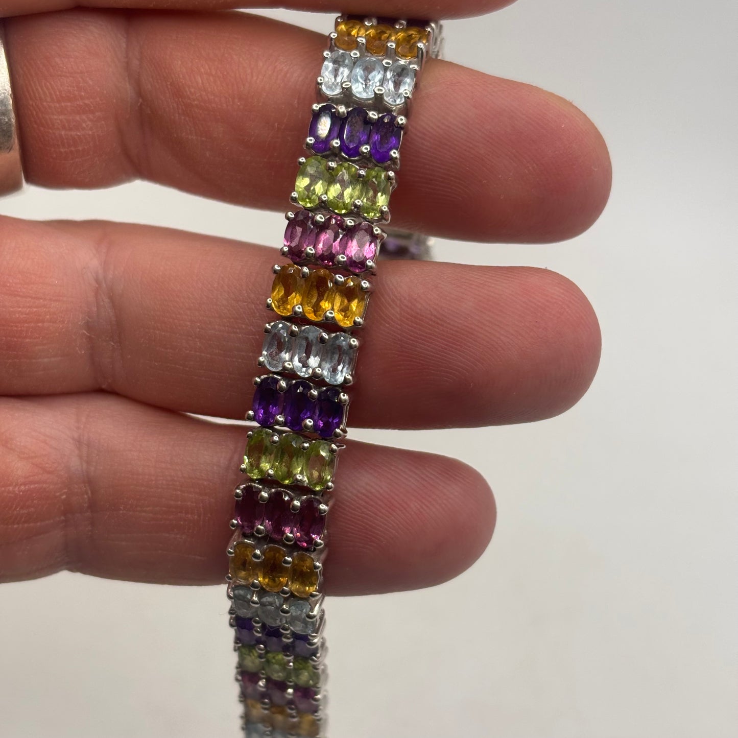 Silver 7” Mixed Gem Tennis Bracelet