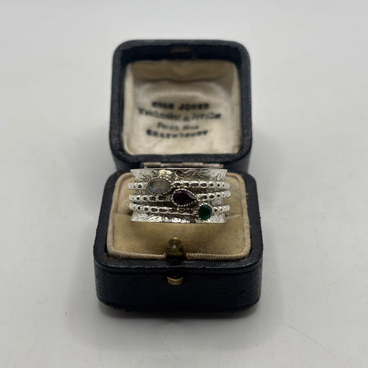 Silver Mixed Gem Spinner Ring (R)