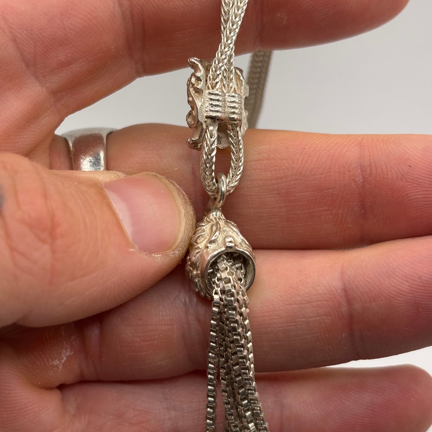Silver 16” Tigers Head Tassel Necklace