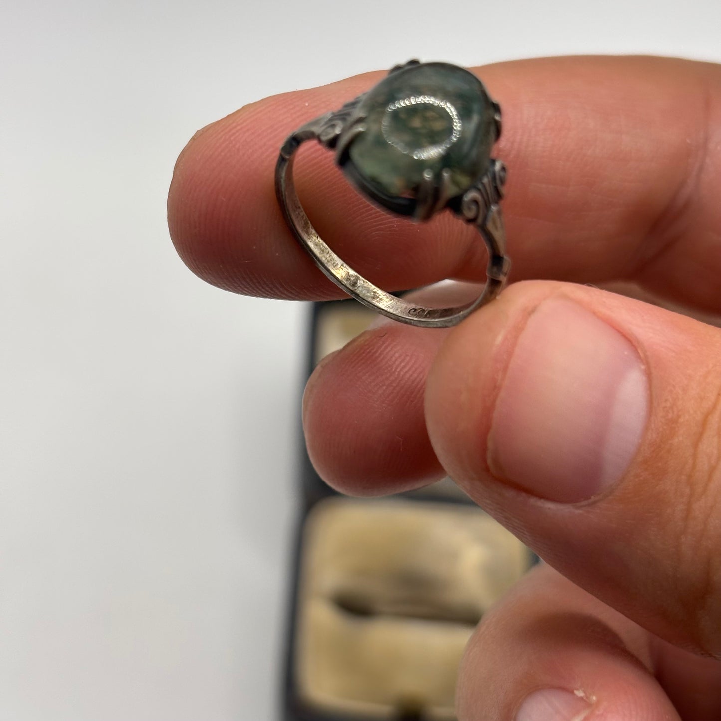 Silver 1920’s Moss Agate Ring (N 1/2)