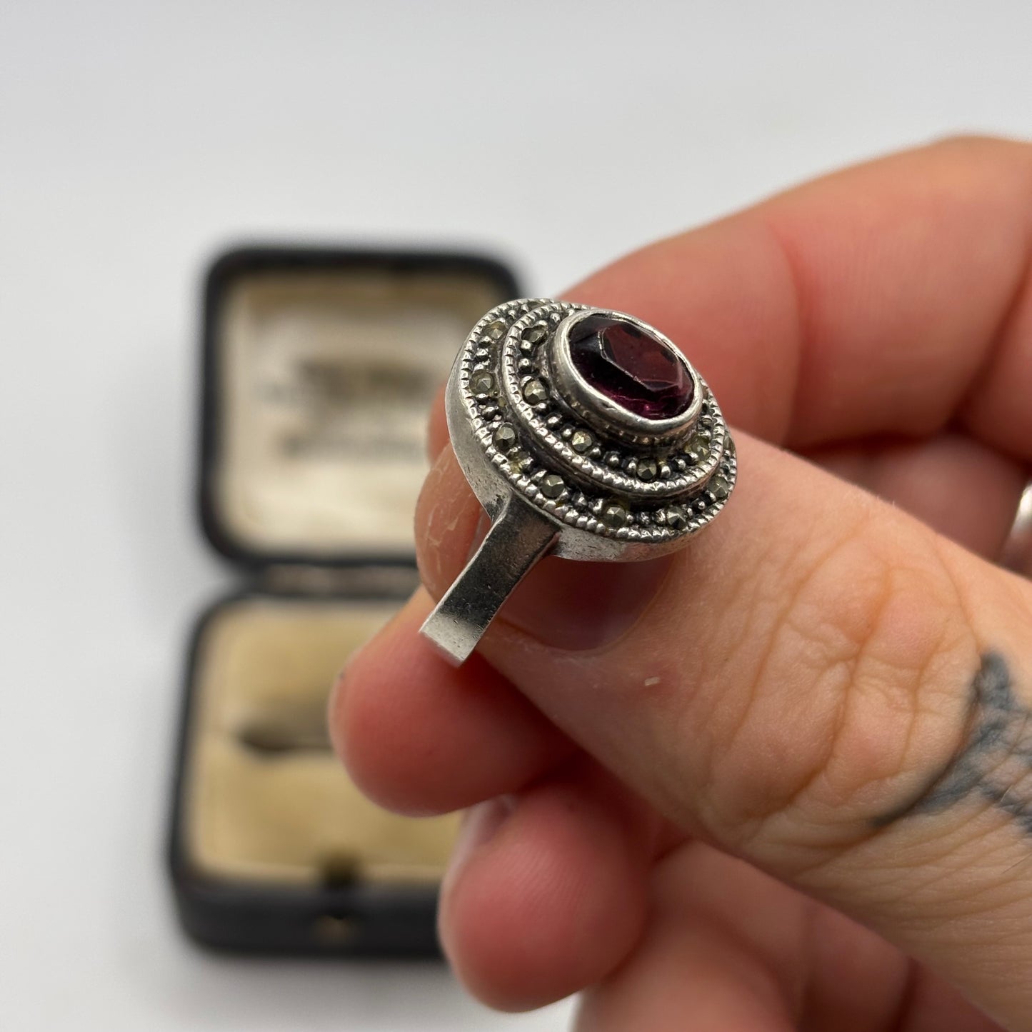 Silver Amethyst & Marcasite Ring