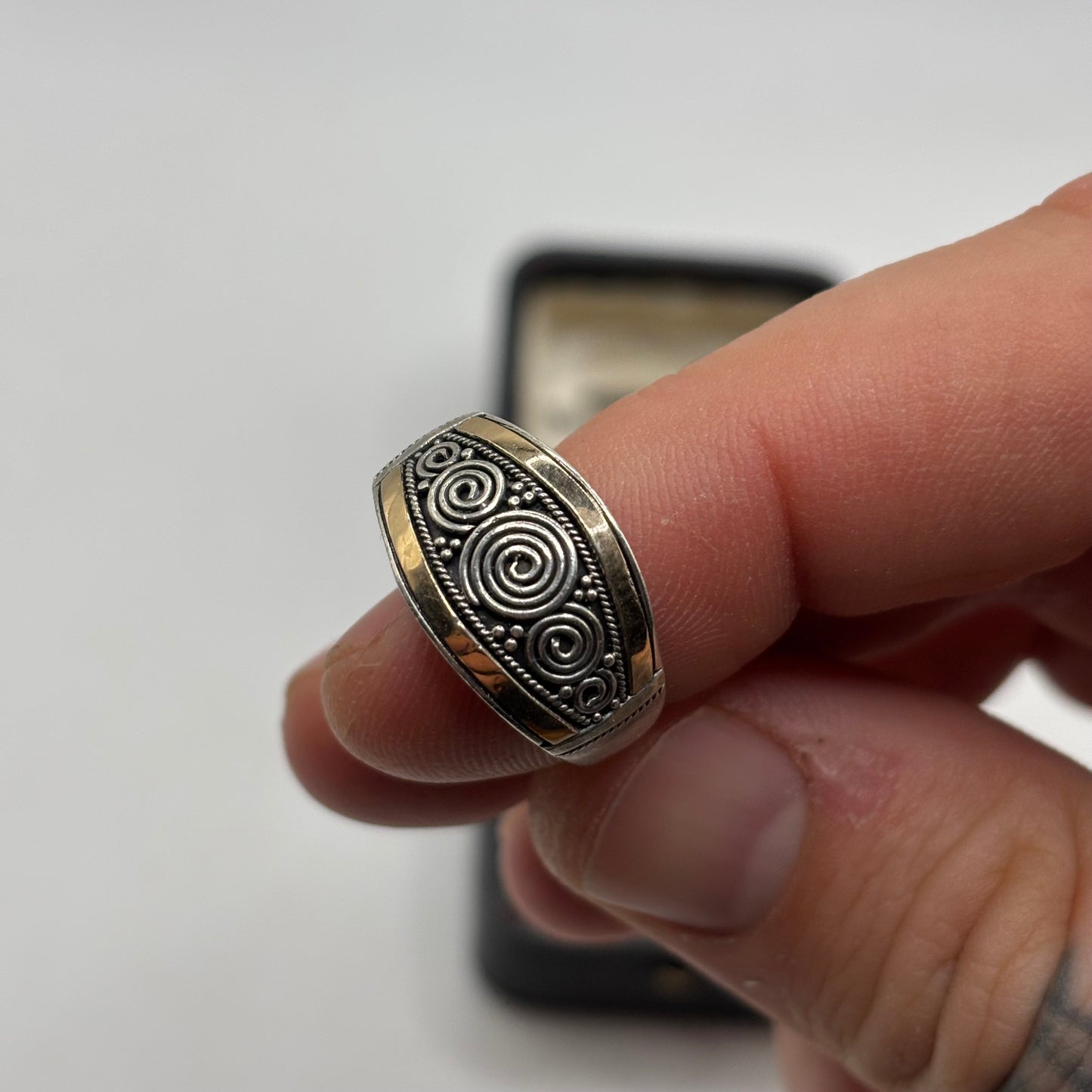 Silver Gold On Silver Swirl Ring