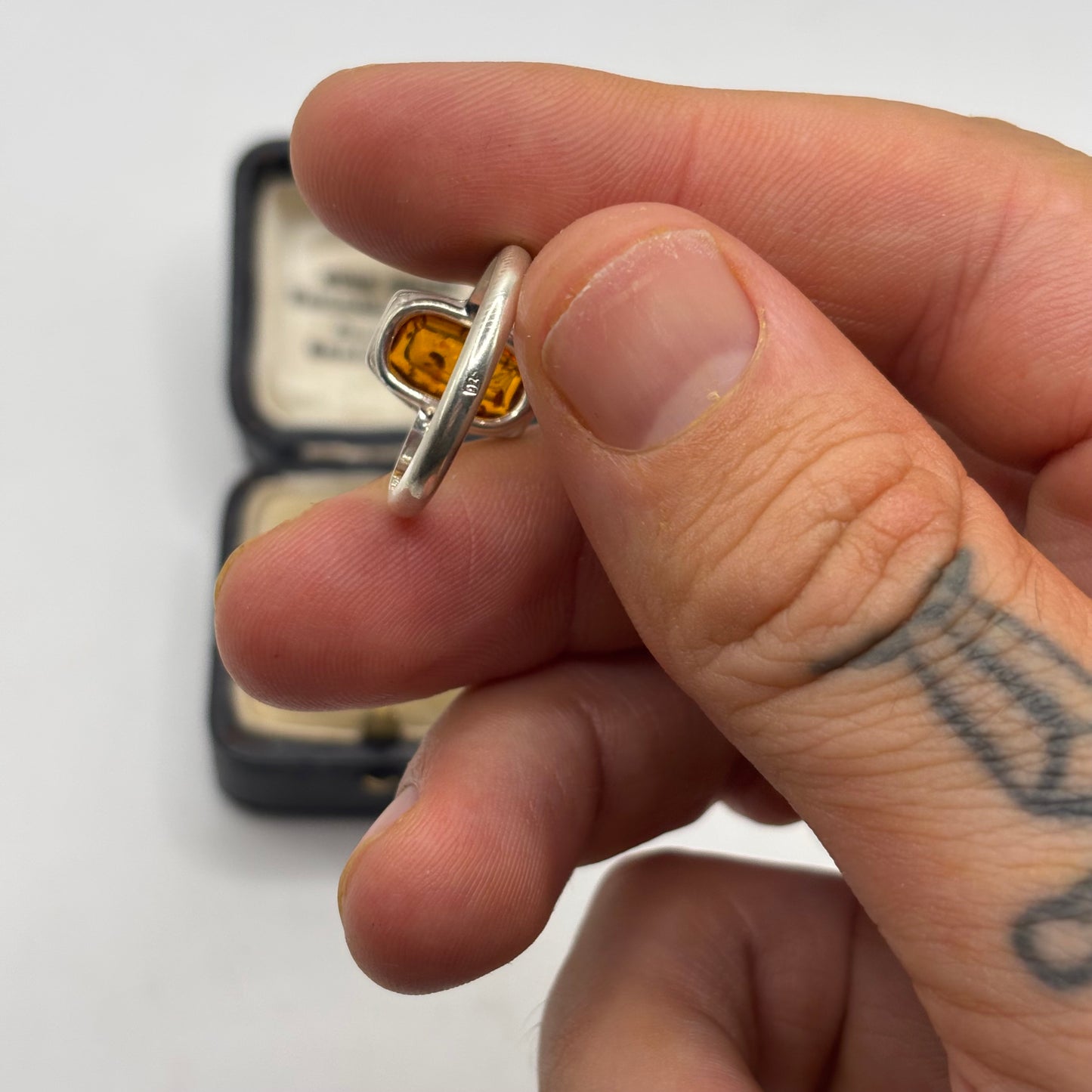 Silver Amber Ring