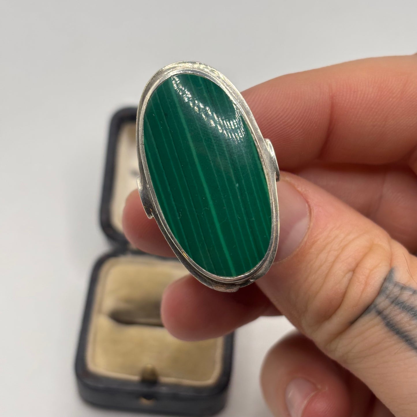 Silver Large Malachite Ring