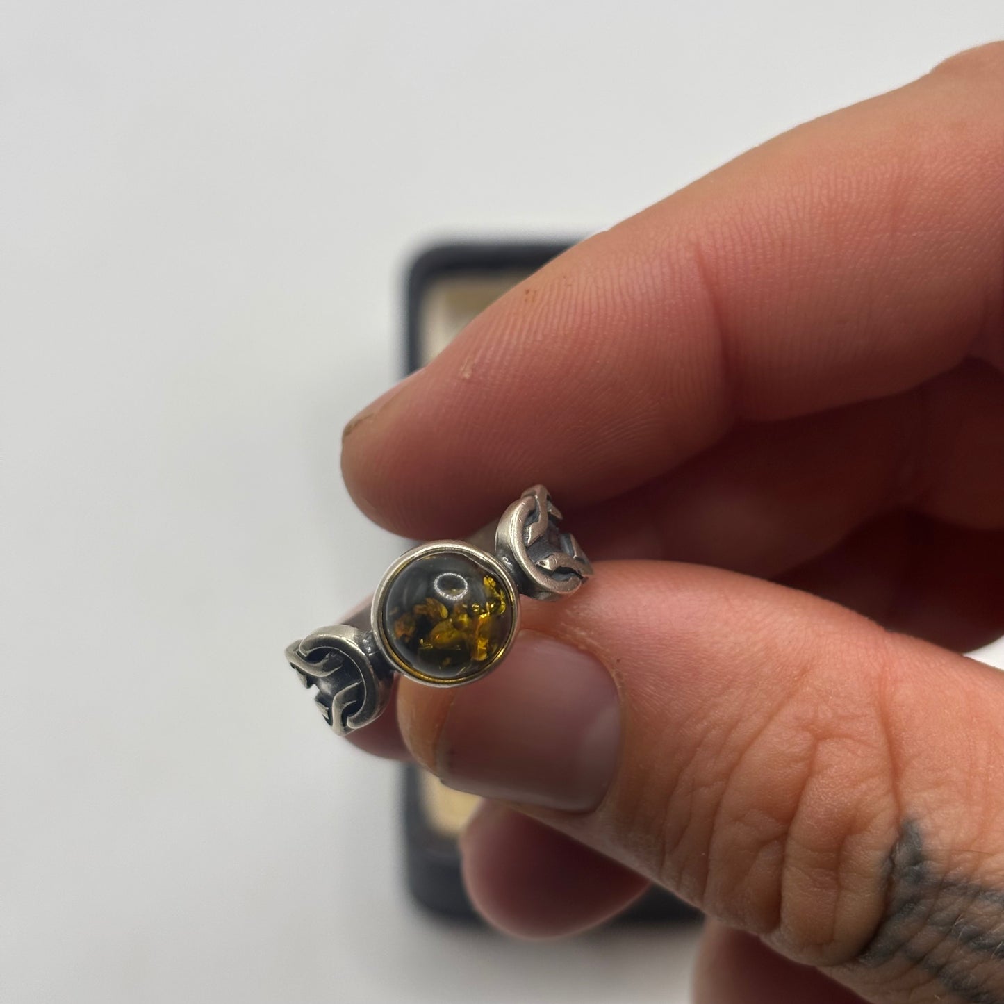 Silver Amber Ring