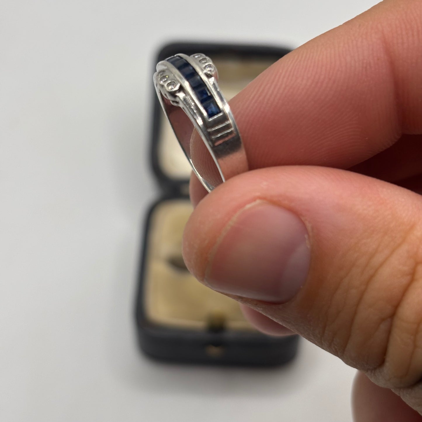 Silver Sapphire & CZ Ring (O)