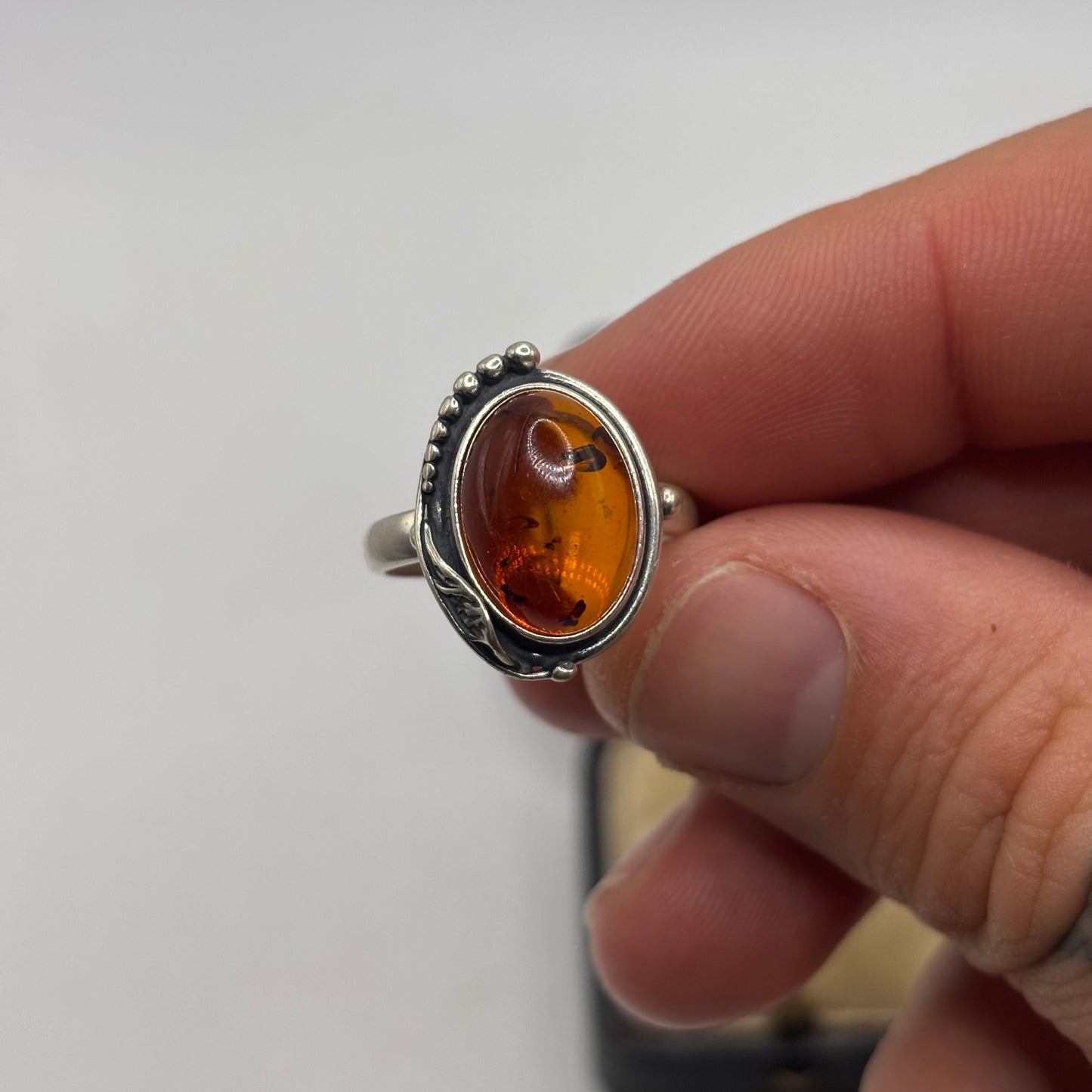 Silver Amber Ring