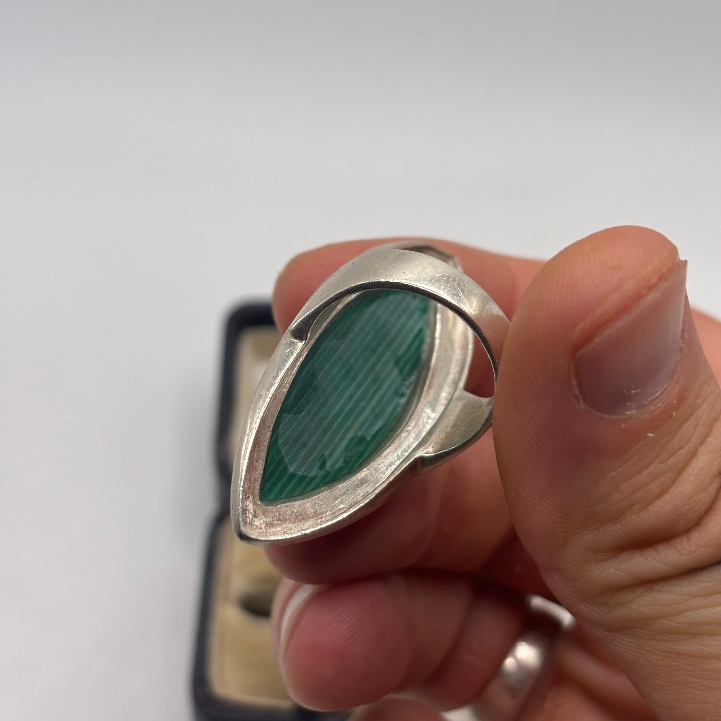 Silver Malachite Large Abstract Ring