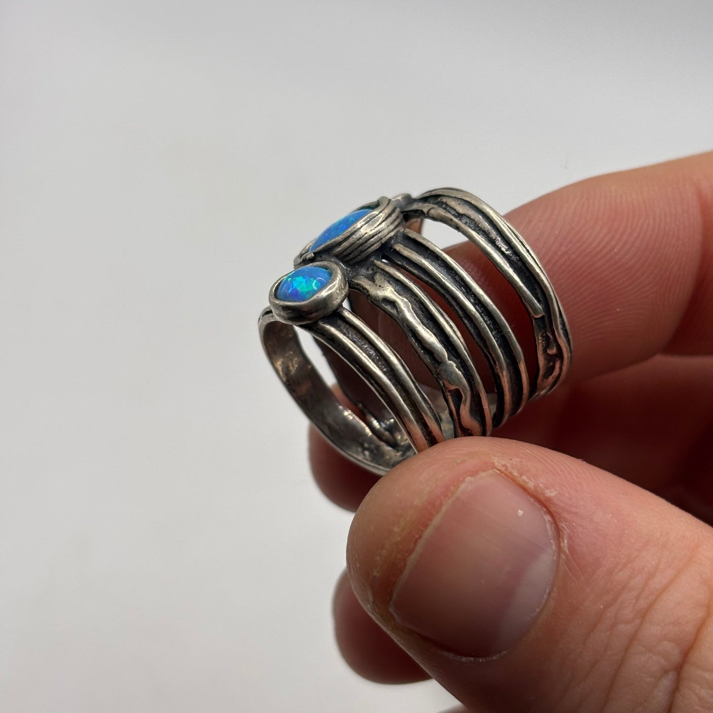 Silver Large Opal Abstract Ring