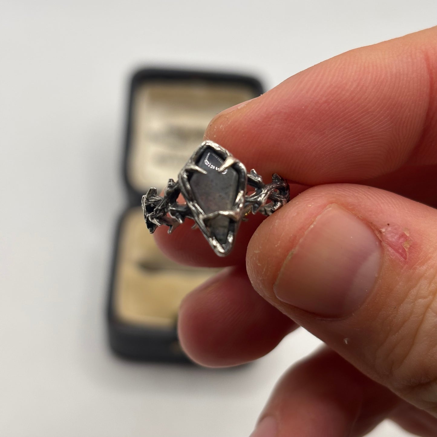 Silver Labradorite Coffin Ring