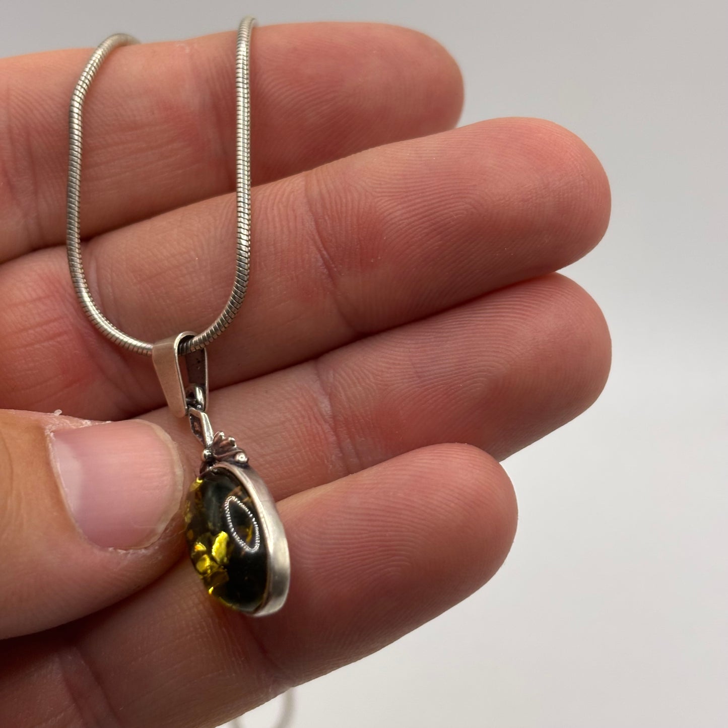 Silver 16” Baltic Amber Necklace