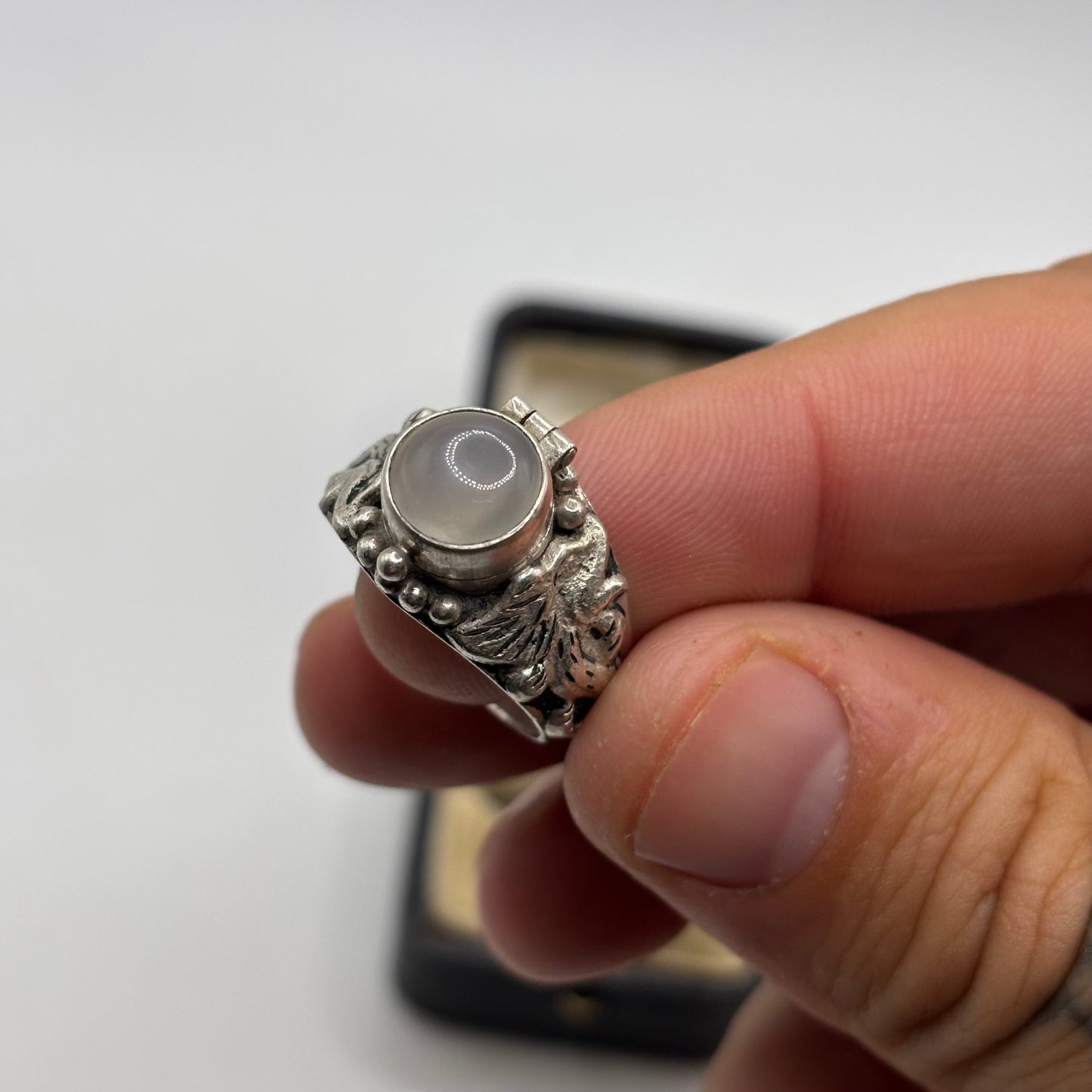 Silver Moonstone Poison Ring (P)