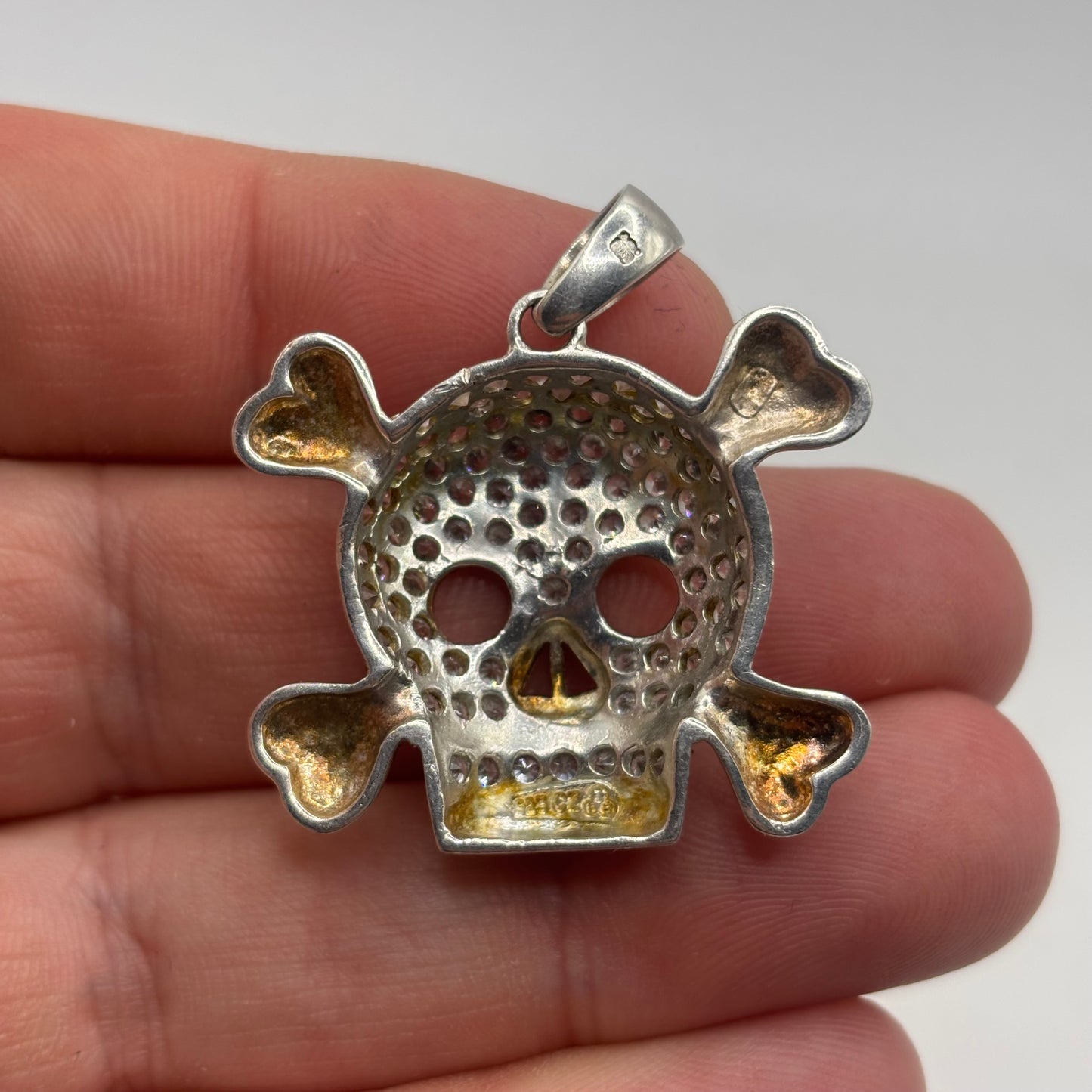 Silver Cubic Zirconia Skull Pendant
