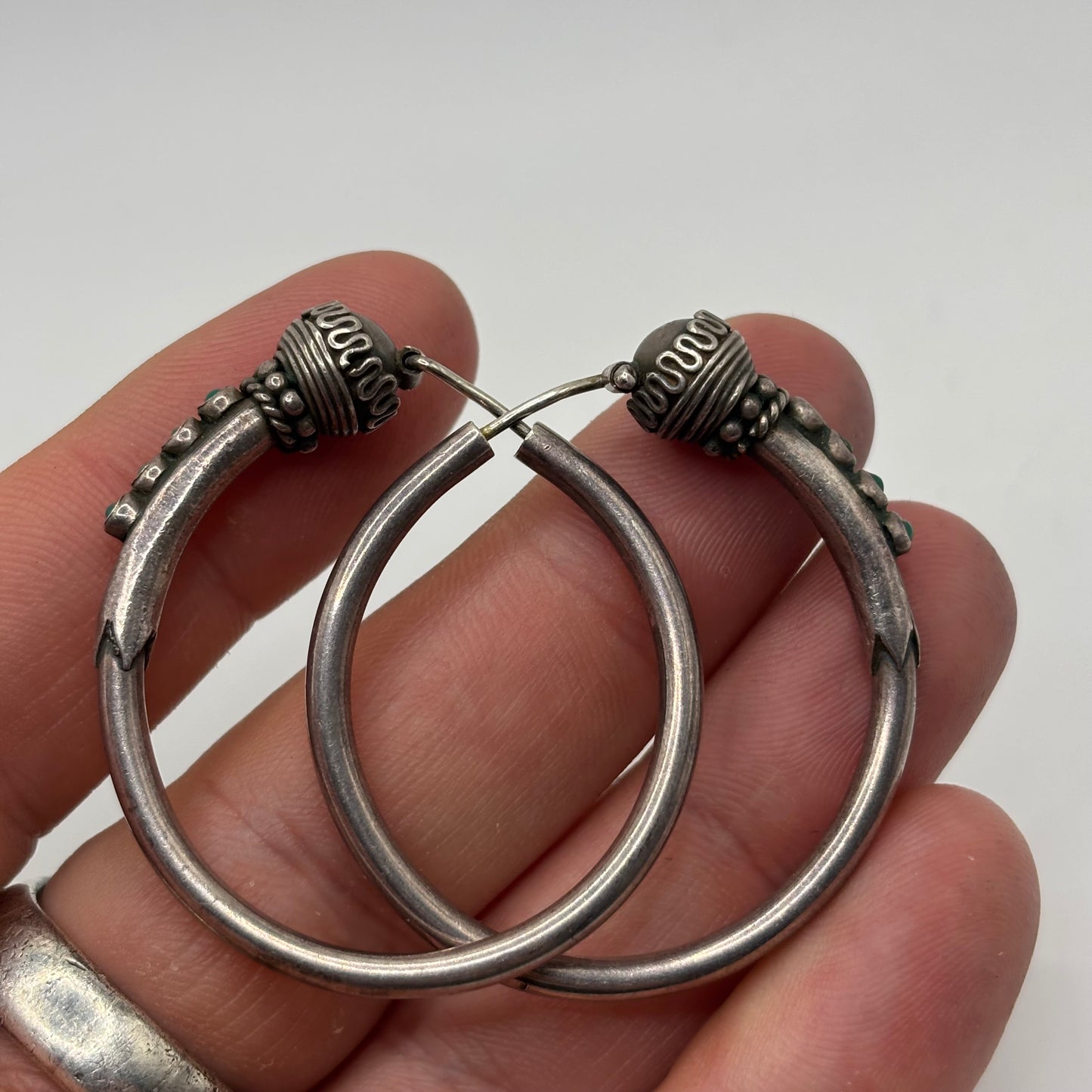 Silver Turquoise Hoop Earrings (40mm)