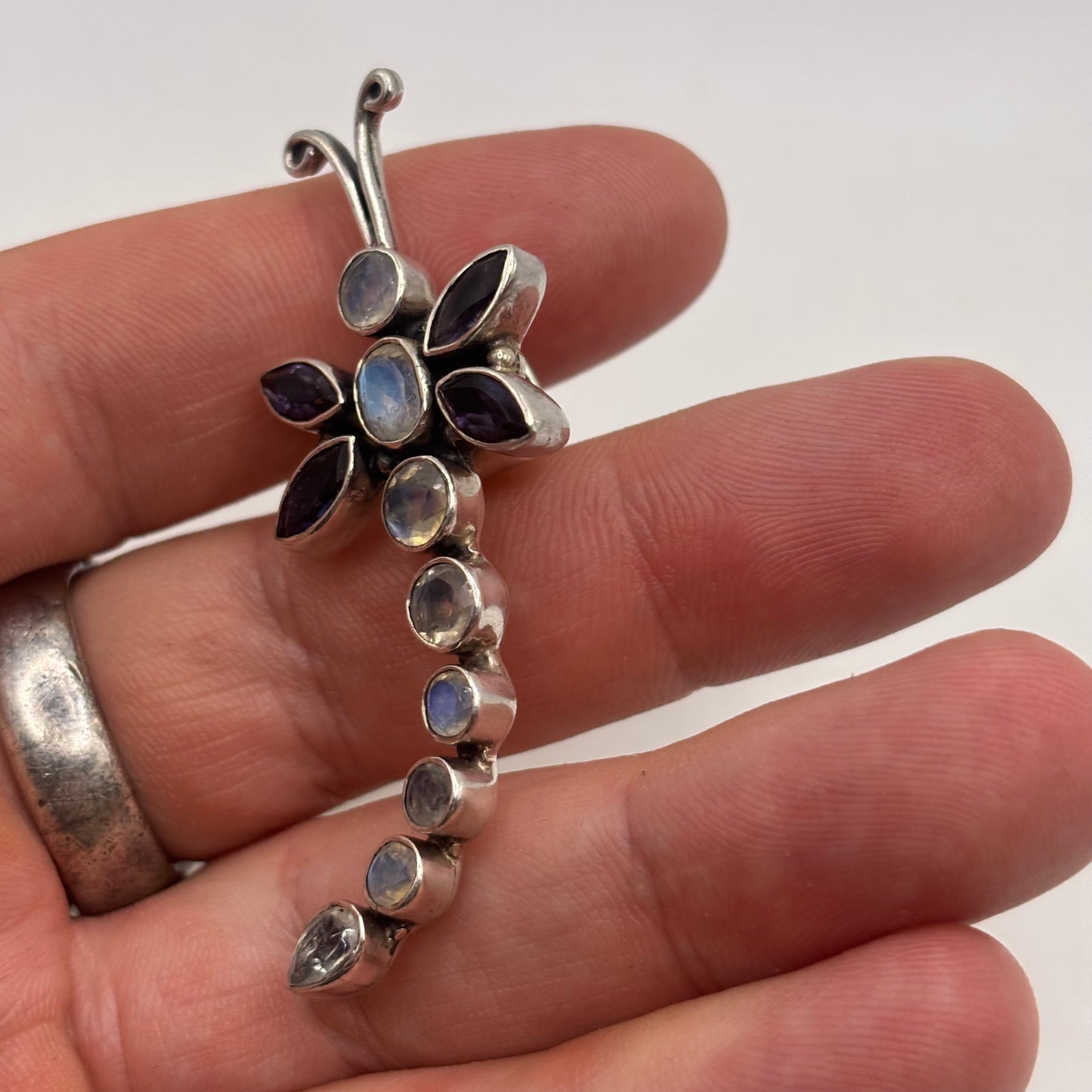 Silver Moonstone & Amethyst Pendant