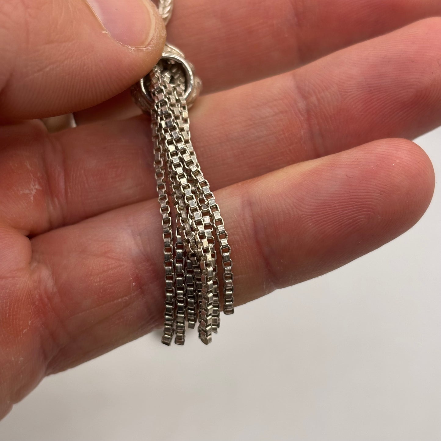 Silver 16” Tigers Head Tassel Necklace