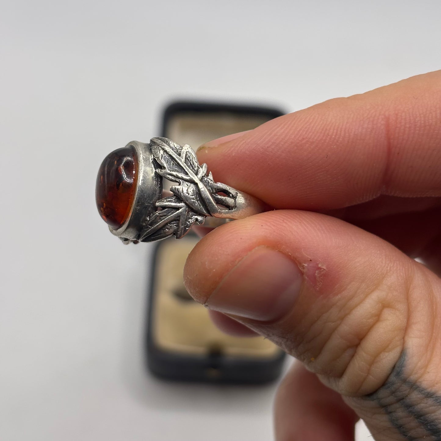 Silver Amber Ring