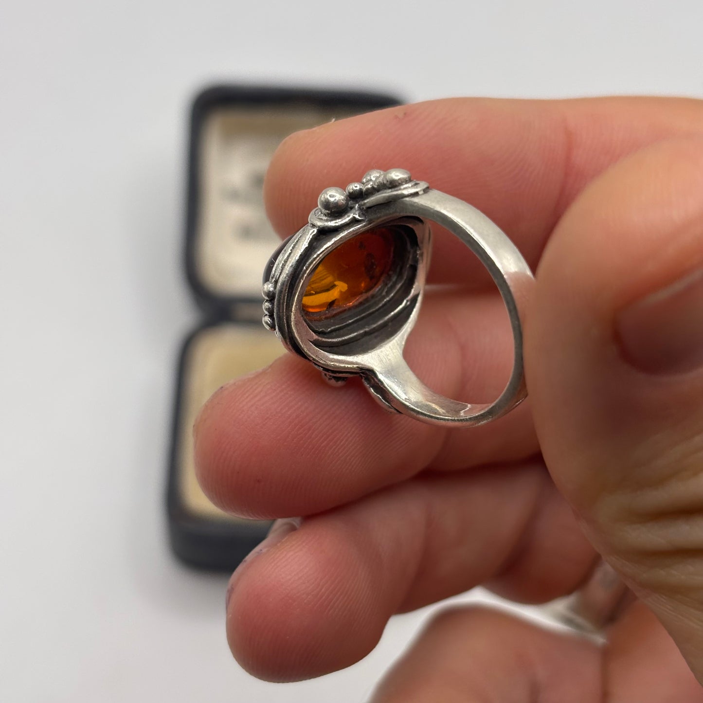 Silver Amber Ring